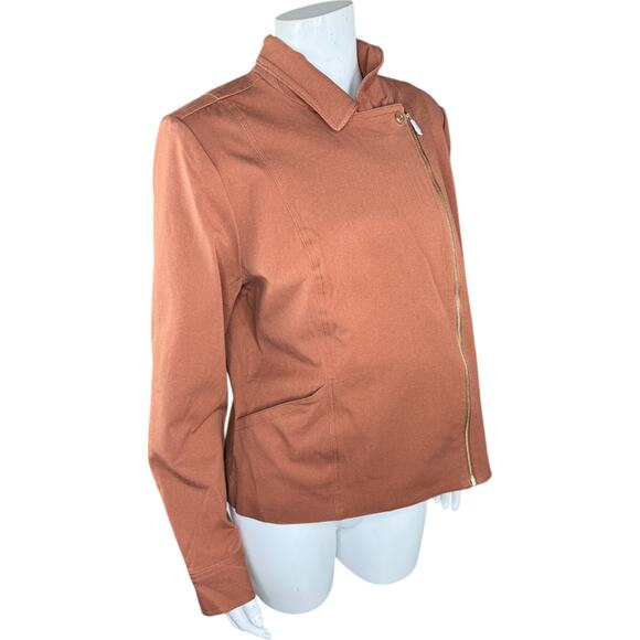 Isaac Mizrahi Live! 24/7 Stretch Zip Front Moto Jacket Cognac 10 NWOT - Picture 8 of 13